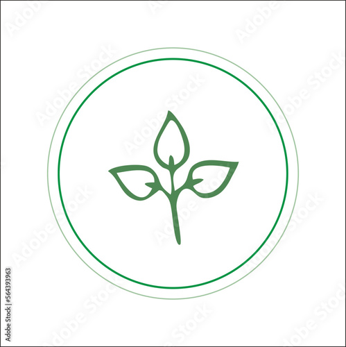 Green logo made with tree leaves. Leaf in the round frame. Vector illustration.