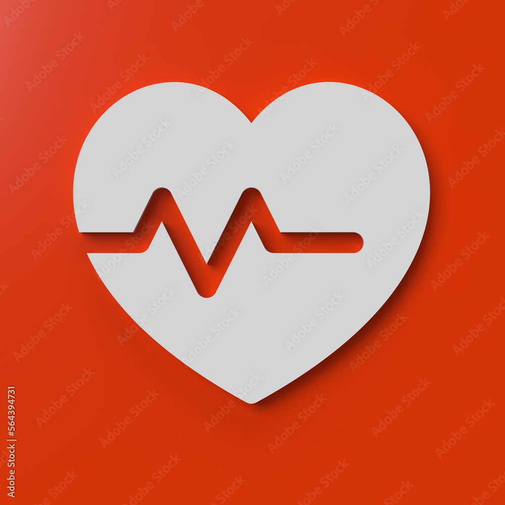 Heartbeat symbol on red background with clipping path. Valentine's day and love concept. 3D rendered square composition. Heartbeat symbol on red background with clipping path. Valentine's day and love concept. 3D rendered square composition.