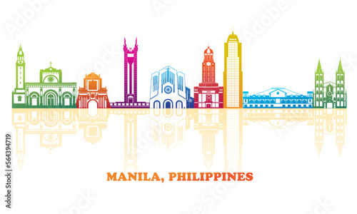 Colourfull Skyline panorama of city of Manila, Philippines  - vector illustration