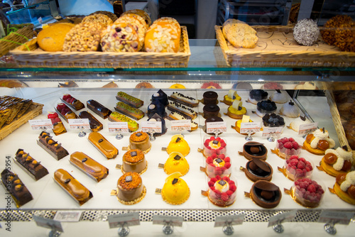 Various Sweet Food For Sale In Bakery Store