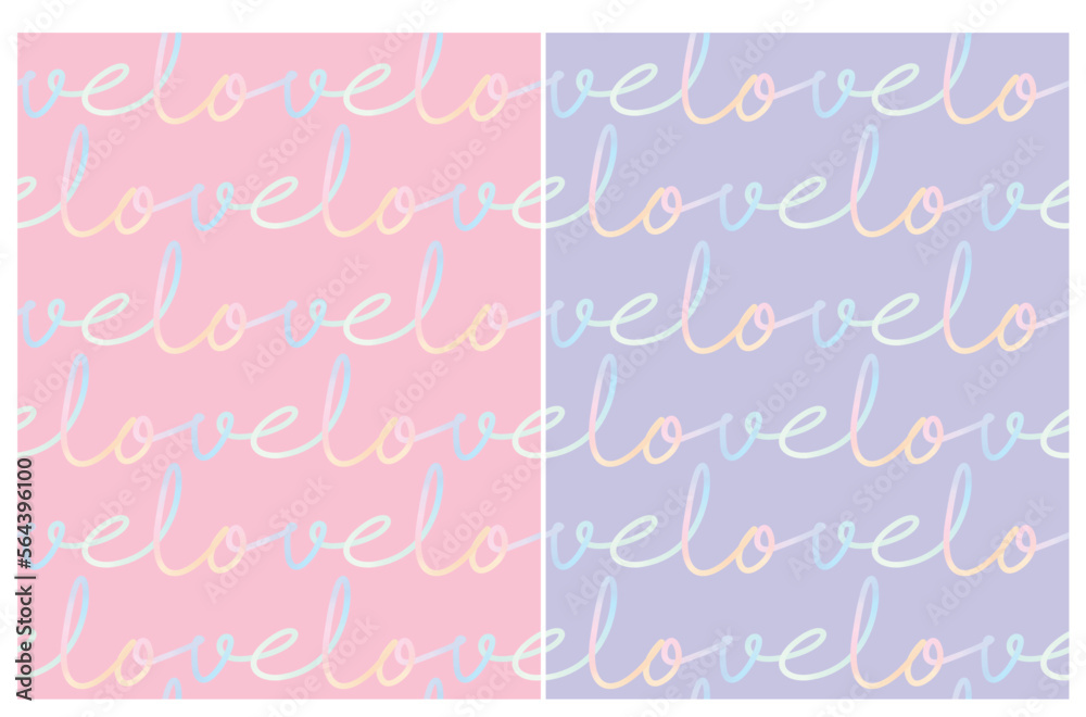 Seamless Vector Patterns for Valentine's Day. Rainbow Hand Drawn 
