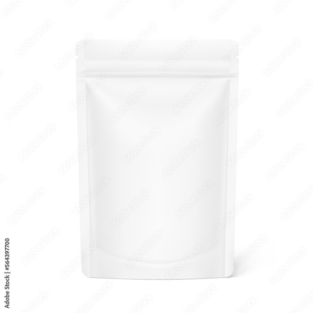 Blank stand up pouch bag with zipper mockup. Vector illustration isolated on white background. Front view. Realistic mockup will perfectly convey the benefits of your product. EPS10. Blank stand up pouch bag with zipper mockup. Vector illustration isolated on white background. Front view. Realistic mockup will perfectly convey the benefits of your product. EPS10.