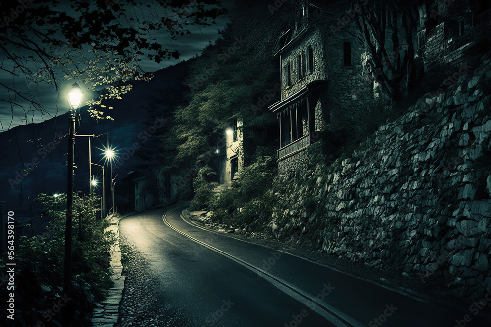 mountain road in the night. Generative AI