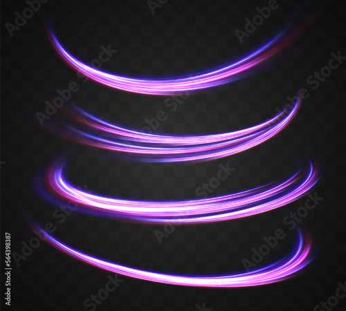 High speed effect motion blur night lights blue and red. Futuristic neon light line trails. bright sparkling background. Purple glowing wave swirl, impulse cable lines. Long time exposure. Vector