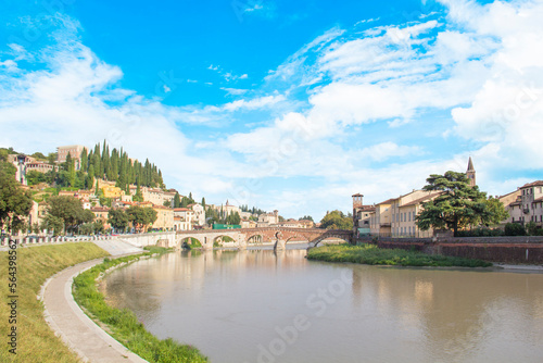 Beautiful view of the Church of San Giorgio on the Adige River in Verona  Italy