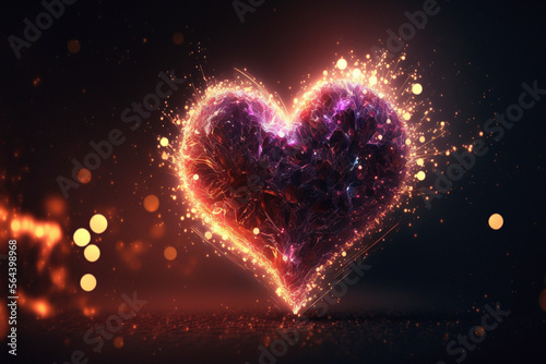 Heart burst, Soft bokeh, Cinematic style, Bright neon, Exciting, Vibrant, Liquid gold - Generative Ai