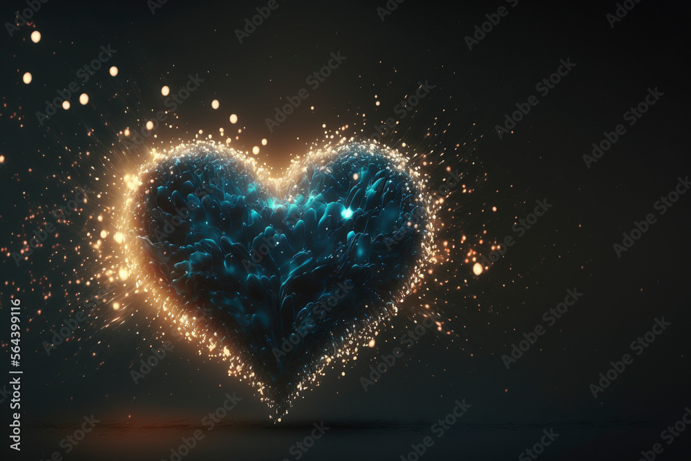 Heart burst, Soft bokeh, Cinematic style, Bright neon, Exciting, Vibrant, Liquid gold - Generative Ai