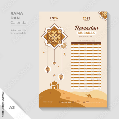 Islamic pattern ramadan calendar template.Unique design iftar schedule template.