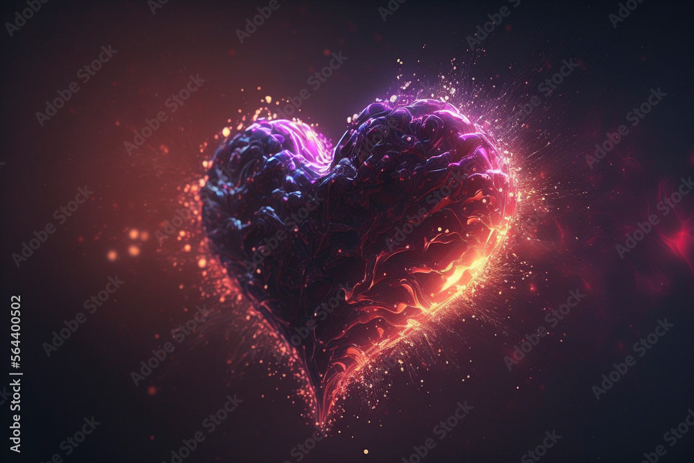 Sparkle Heart explosion, Glowing bokeh, Movie-like, Electric neon, Thrilled, Luminous, Metallic fluid - Generative Ai Sparkle Heart explosion, Glowing bokeh, Movie-like, Electric neon, Thrilled, Luminous, Metallic fluid - Generative Ai