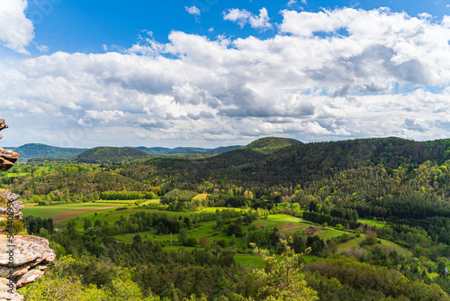 a beautiful panorama near the geiersteine over the Palatinate Forest in springtime,Germany, rhineland-palatinate