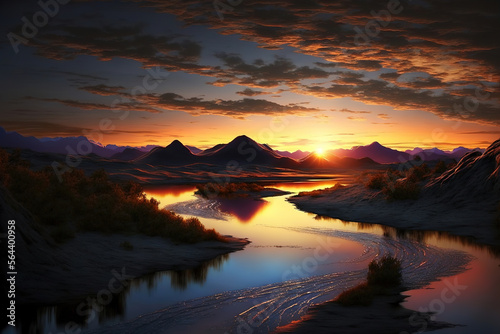 sunset over lake. Generatiev AI © Shades3d