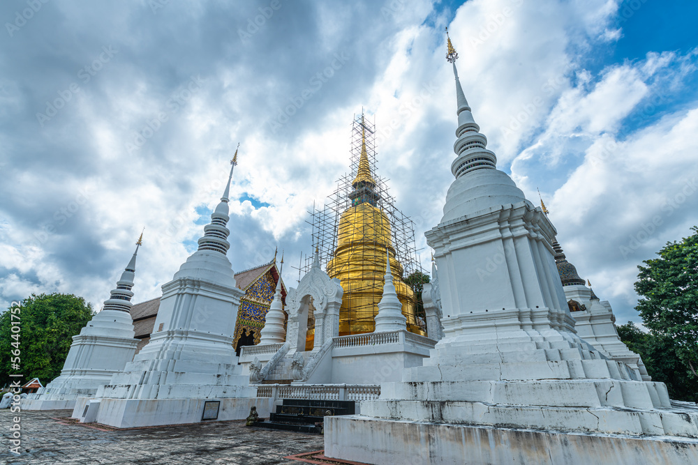 Wat Suan Dok is a Buddhist temple (Wat) at sunset sky is a major tourist attraction in Chiang Mai Northern Thailand.Travels in Southeast Asia,is Public places Wat Suan Dok is a Buddhist temple (Wat) at sunset sky is a major tourist attraction in Chiang Mai Northern Thailand.Travels in Southeast Asia,is Public places