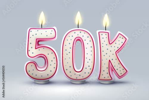 50k followers of online users, congratulatory candles in the form of numbers. Vector
