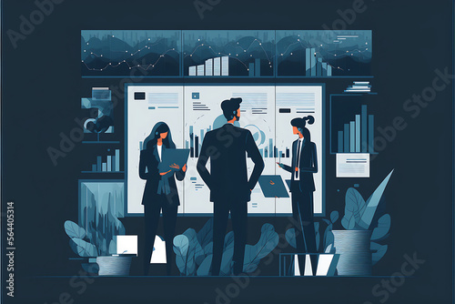 dark slate blue Flat vector illustrationbusiness financial team meeting and working with report graph concept


 photo