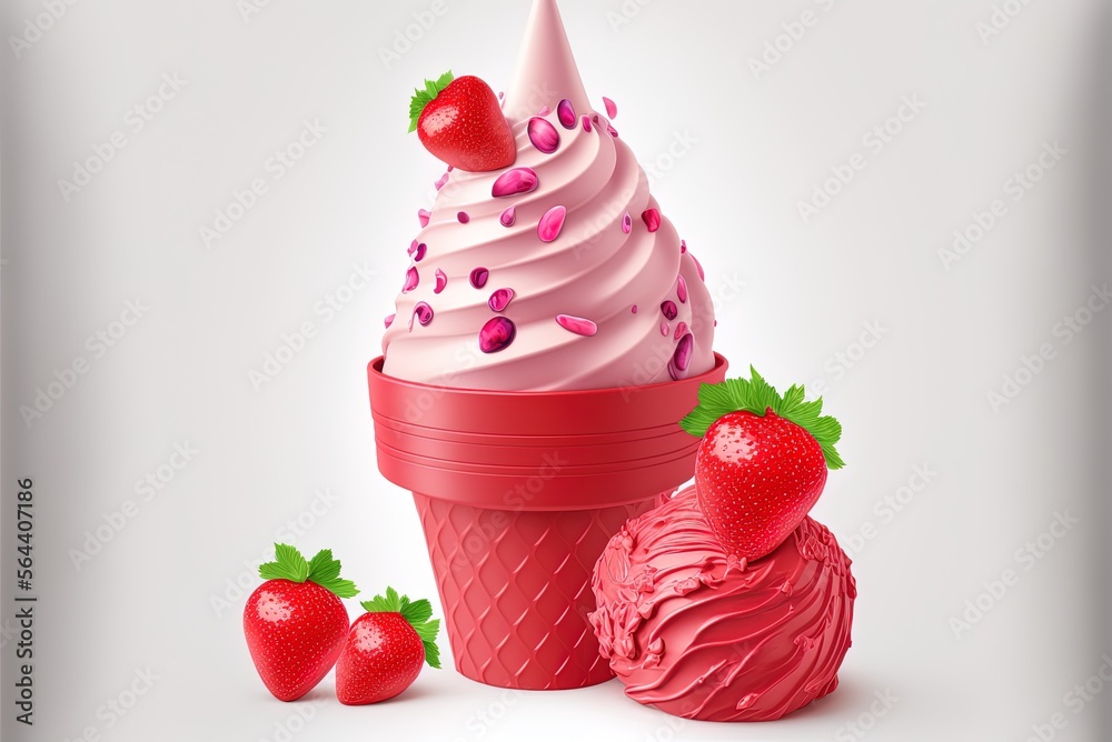 A soft serve ice cream flavored like strawberries the soft serve ice