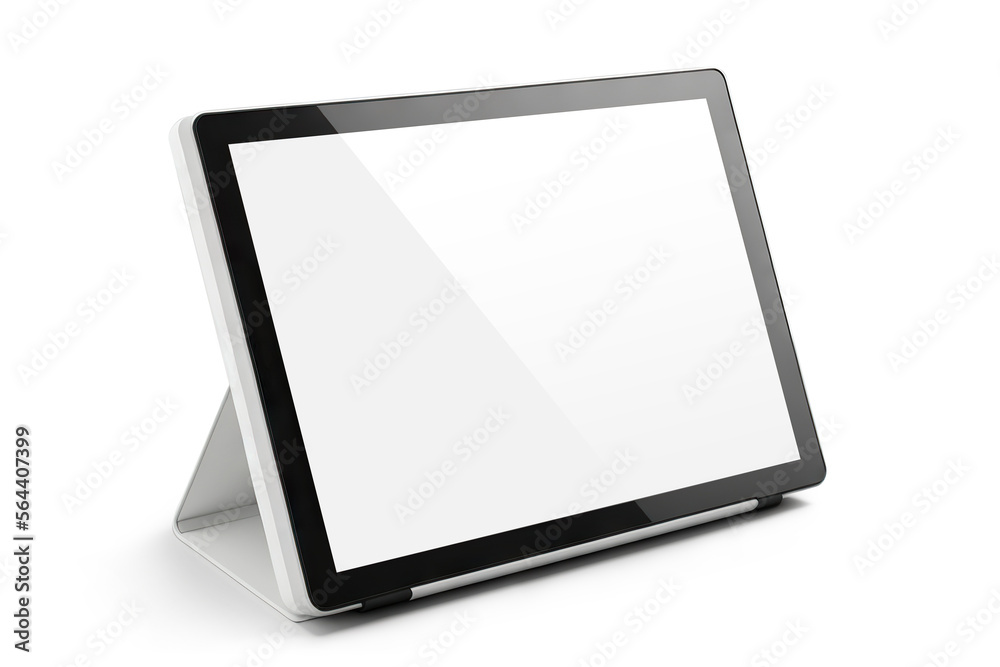 Tablet computer with blank screen, isolated on white background. Based on Generative AI Tablet computer with blank screen, isolated on white background. Based on Generative AI