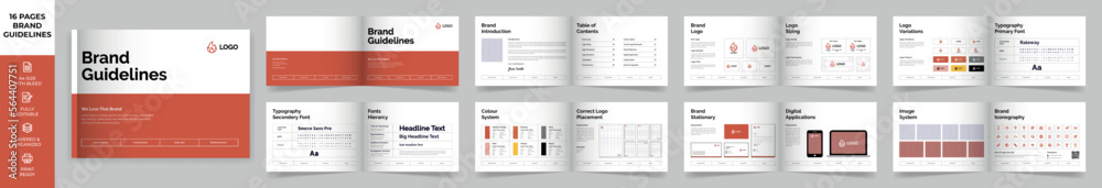 Fototapeta premium Landscape Brand Guideline Template, Simple style and modern layout Brand Style, Brand Book, Brand Identity, Brand Manual, Guide Book