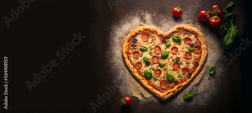 Wallpaper Mural heart shaped pizza banner for valentine's day or romantic dinners for two, created using generative AI Torontodigital.ca