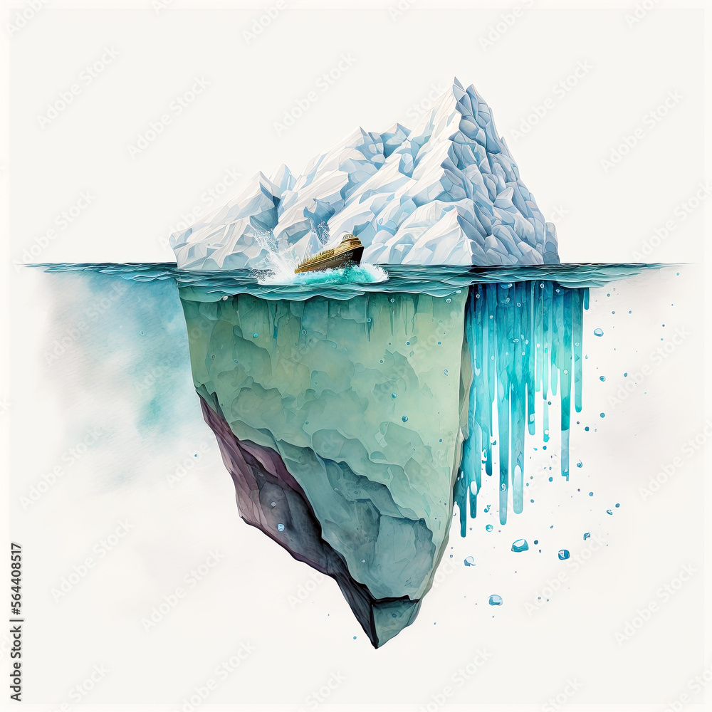 Obraz premium Tip of the iceberg. Business concept. generative ai. Iceberg. Success business metaphor. Watercolor painting