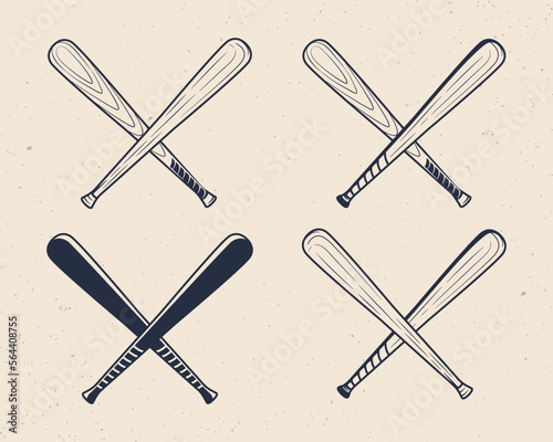 Set of Baseball bats icons. Crossed baseball bats isolated on a white background. Vector illustration	