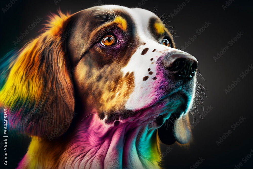 A colorful and powerful canine, a vibrant and dynamic force