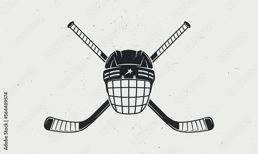 Ice hockey emblem, badge, logo. Hockey helmet with crossed cues