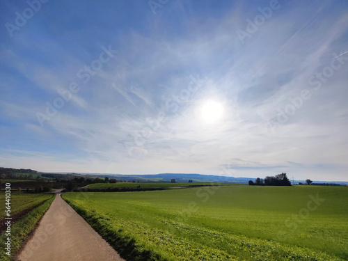 Feldweg mit Sonne und Himmel