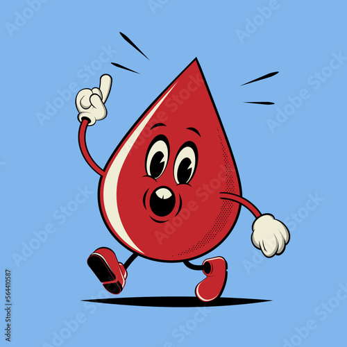 funny cartoon illustration of walking blood drop with important information