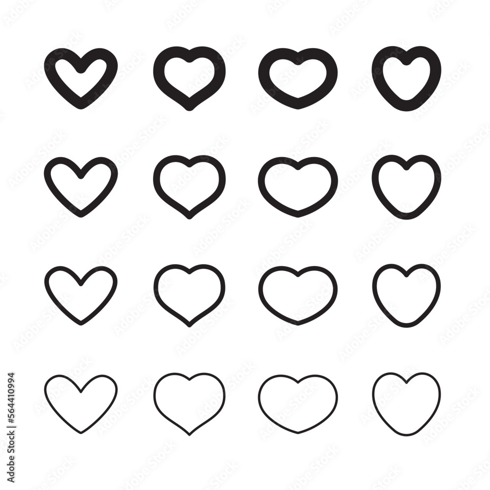 Heart shape icons. Hearts pictogram set. Symbol for valentine's day love.