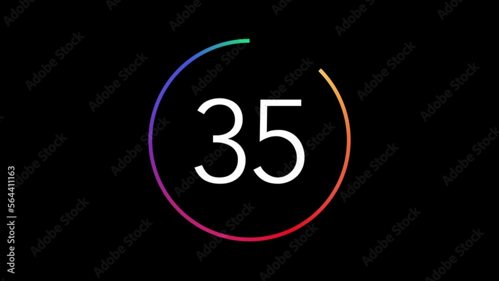 Simple 40 seconds countdown timer with animated thin vivid gradient line indicator. Circle shaped smooth animation on black background. Colourful line on chic black luxury concept Simple 40 seconds countdown timer with animated thin vivid gradient line indicator. Circle shaped smooth animation on black background. Colourful line on chic black luxury concept