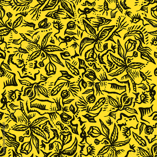 Yellow art deco flowers seamless pattern