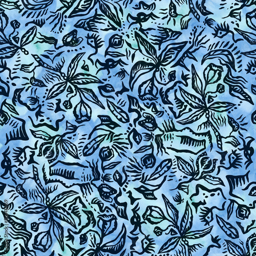 Art deco inspired floral seamless pattern