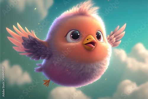 a cute adorable baby bird generative ai  rendered in the style of children-friendly cartoon animation fantasy style	