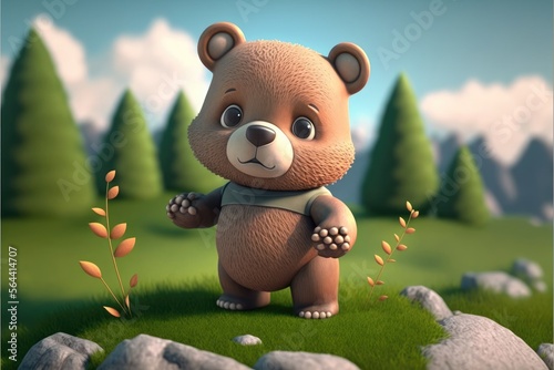 a cute adorable baby bear generative ai  rendered in the style of children-friendly cartoon animation fantasy style	 photo