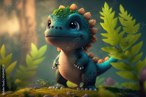 a cute adorable baby dinosaur generative ai  rendered in the style of children-friendly cartoon animation fantasy style	 photo