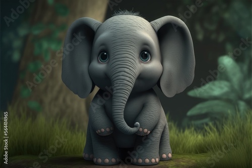 a cute adorable baby elephant generative ai rendered in the style of children-friendly cartoon animation fantasy style 
