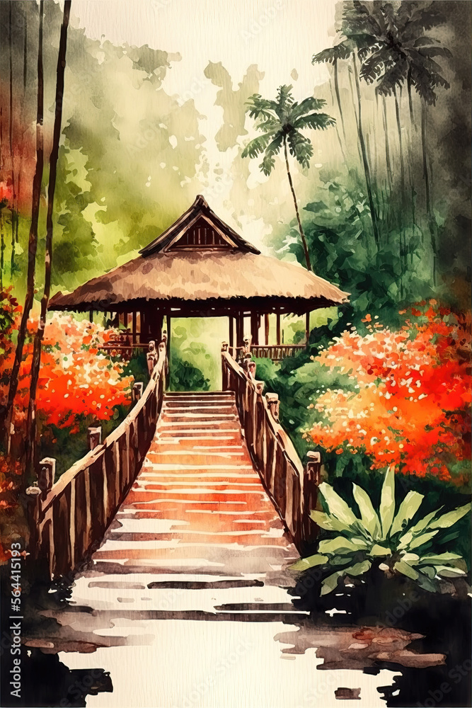 Obraz premium an orange inspired beach scene illustration with a long path, generative ai technology