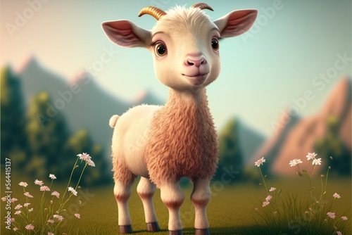 Wallpaper Mural a cute adorable baby goat generative ai  rendered in the style of children-frien