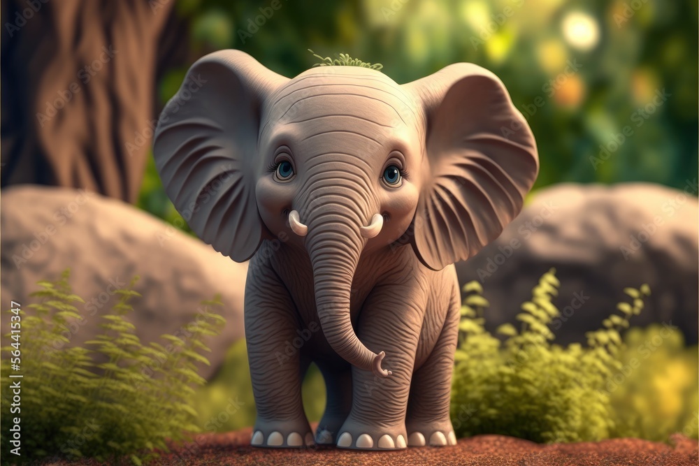 a cute adorable baby elephant  generative ai  rendered in the style of children-friendly cartoon animation fantasy style	