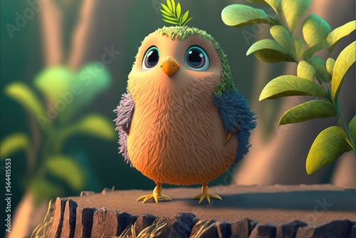 a cute adorable baby bird generative ai  rendered in the style of children-friendly cartoon animation fantasy style  © Ecleposs