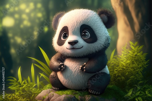 a cute adorable baby Panda generative ai rendered in the style of children-friendly cartoon animation fantasy style 