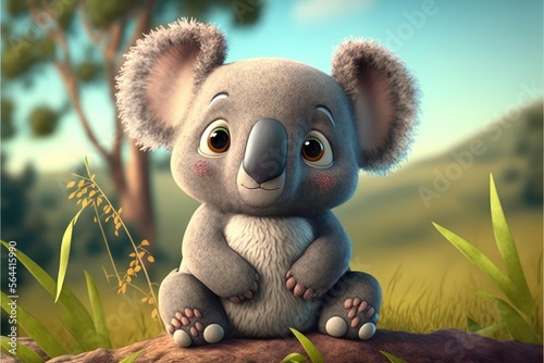 a cute adorable baby Koala generative ai  rendered in the style of children-friendly cartoon animation fantasy style	