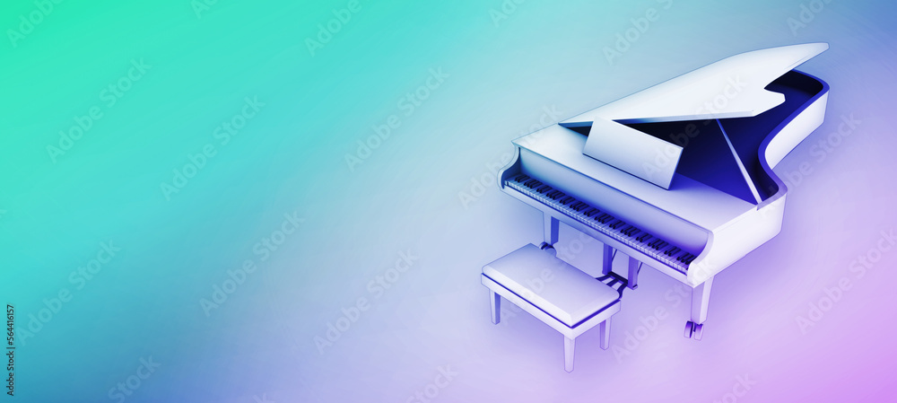 Piano music concept, high angle perspective 3D render. A minimal, bright and colorful aesthetic template background, with copy space for text Piano music concept, high angle perspective 3D render. A minimal, bright and colorful aesthetic template background, with copy space for text
