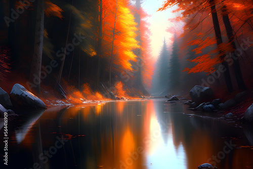 sparks of the river in the autumn forest