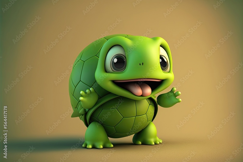 Generative AI Cute 3D Cartoon turtle character Stock Illustration ...