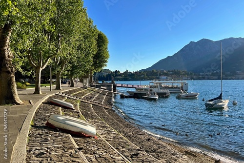 yachts on the waterfront in the city of Lecco
