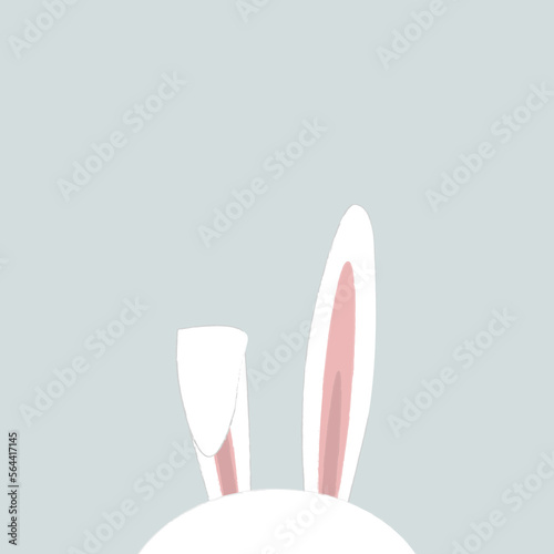 The ears of a white bunny on light blue background. Square format with copy space. 