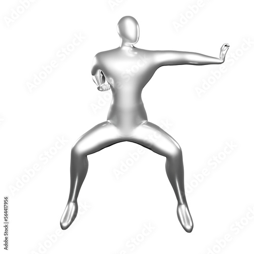 3D Render of Silver Stickman Karate Pose punching with left palm - Perfect Visual for Martial Arts Fans