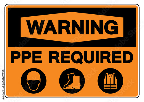 Warning  PPE.  Required Symbol Sign,Vector Illustration, Isolate On White Background Label. EPS10