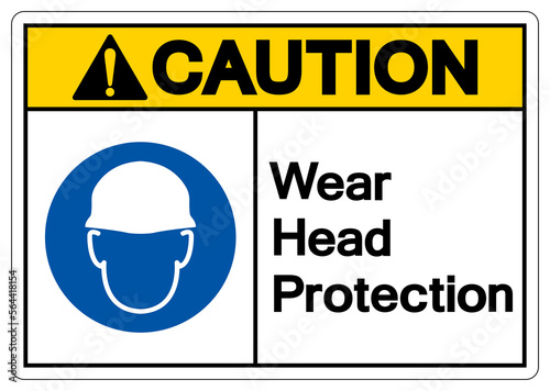 Caution Wear Head Protection Symbol Sign,Vector Illustration, Isolated On White Background Label. EPS10